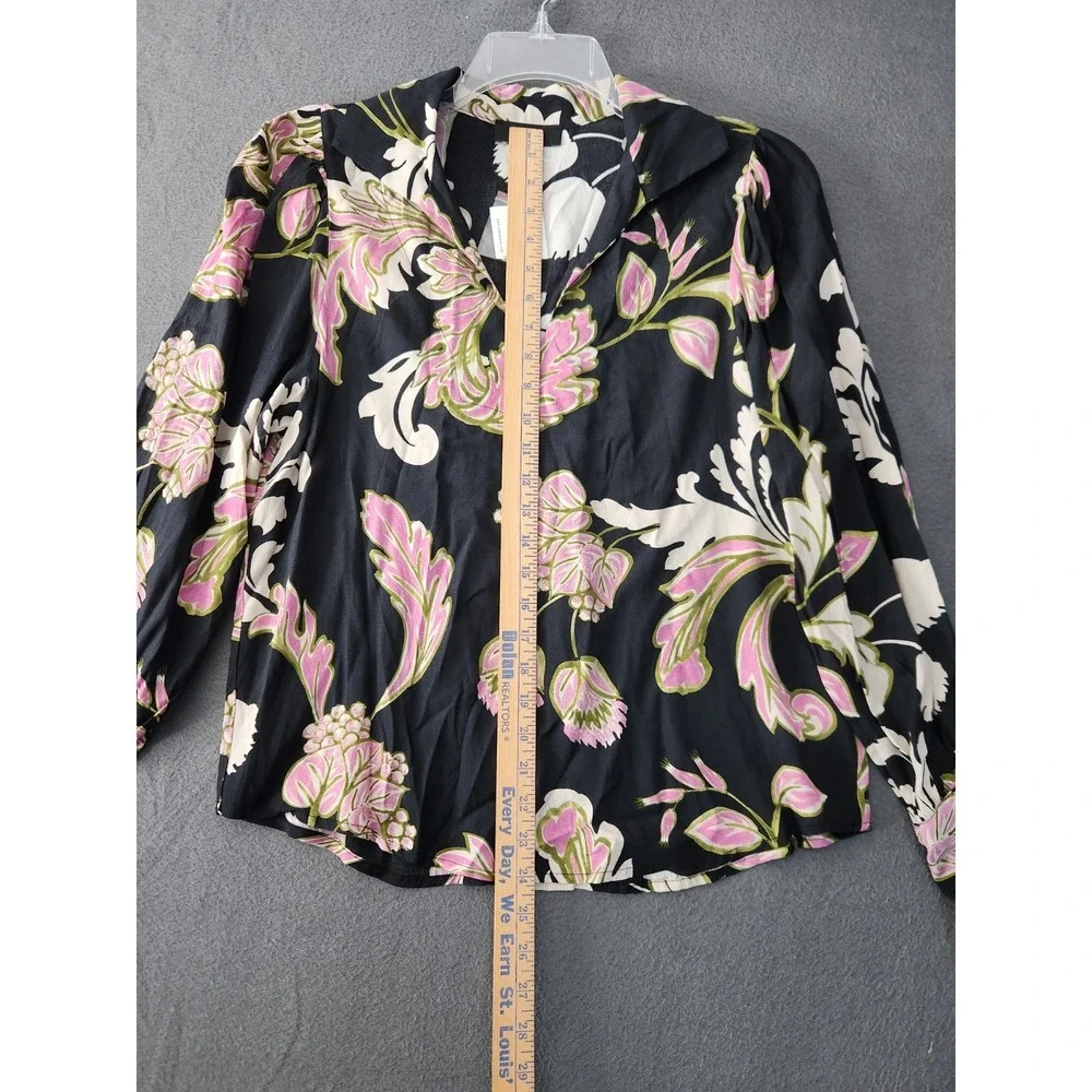 NWT Karen Kane S Black Floral Viscose Blouson Romantic Peasant Shirt Top $148